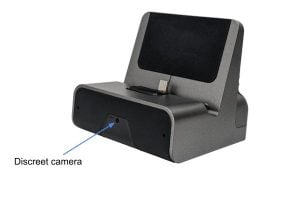 discreet camera on desktop charger dock